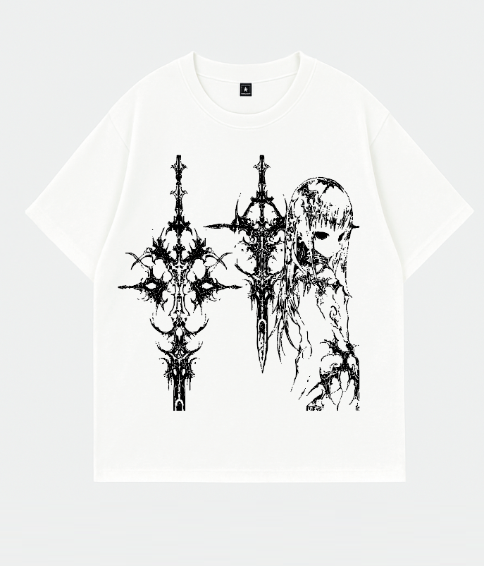 Camiseta De Manga Corta Blanca Diseño Ghotic