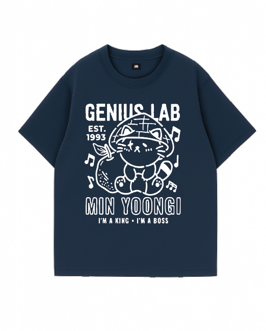 Camiseta De Manga Corta Azul Gato Genius Lab
