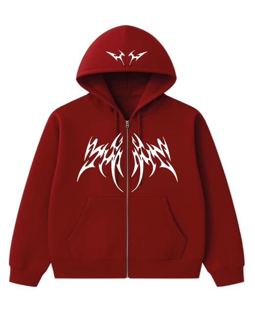 Hoodie Rojo Carmin Y2k Blanco