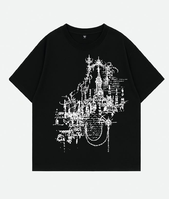 Camiseta De Manga Corta Negra Castillo Neo Nothic